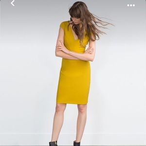 Zara Women, Size Small Mustard Yellow fitted midi dress